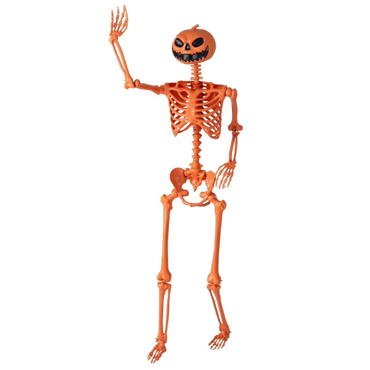 CostwaySquelette Orange d'Halloween de 158 cm Squelette Articulé Grandeur Nature avec Tête de Citrouille et Articulations Mobiles