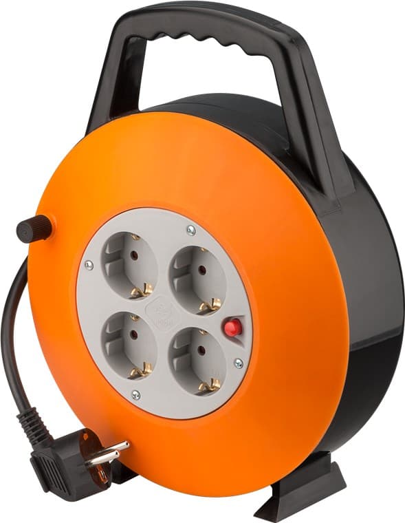Tambour de câble 15 m avec 4 prises de contact de protection et protection contre les surcharges