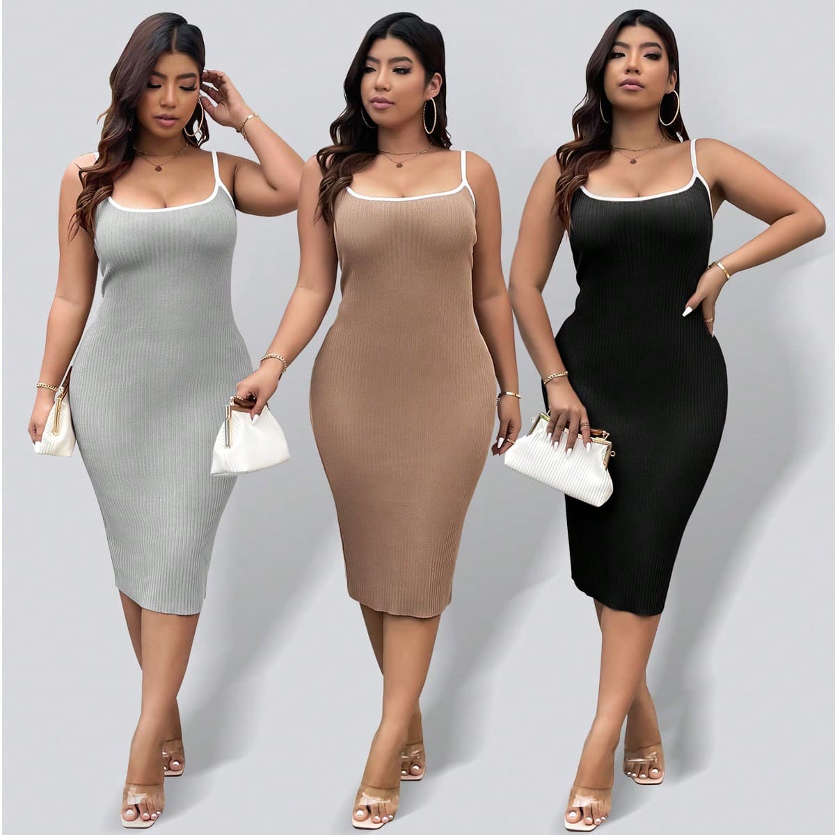 Robe moulante à réservoir tricotée côtelée à blocs de couleurs et à forfait hanche de grande taille