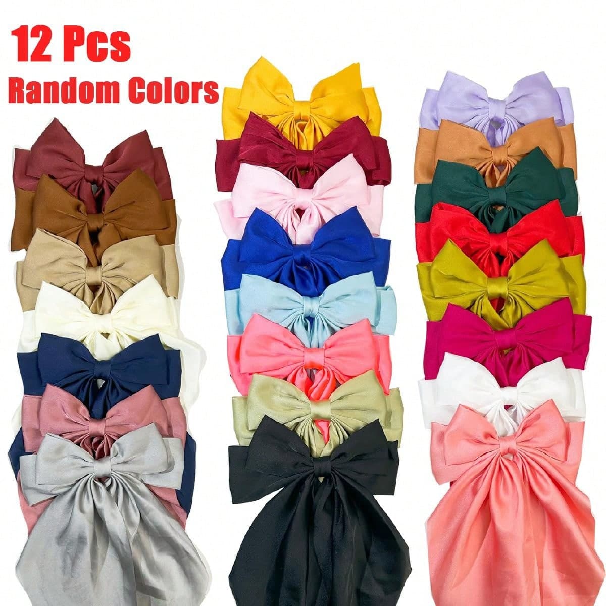 12 Pcs Clips de cheveux à gros nœuds français Vintage, couleurs aléatoires, Accessoires de cheveux élégants et métalliques en pack avantageux